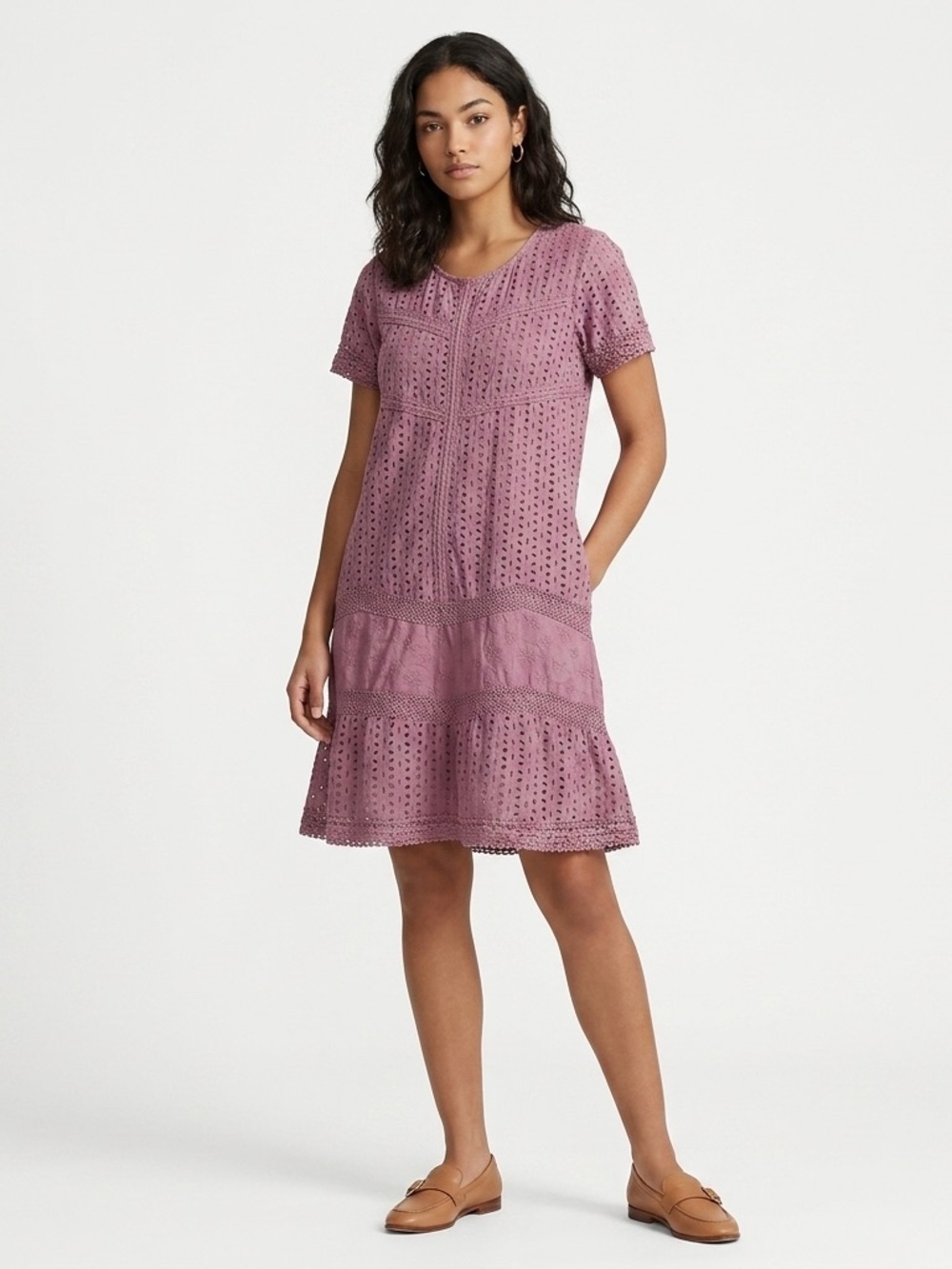 Sundance Plum Cotton Eyelet Lace Tiered Midi Dress 16 XL